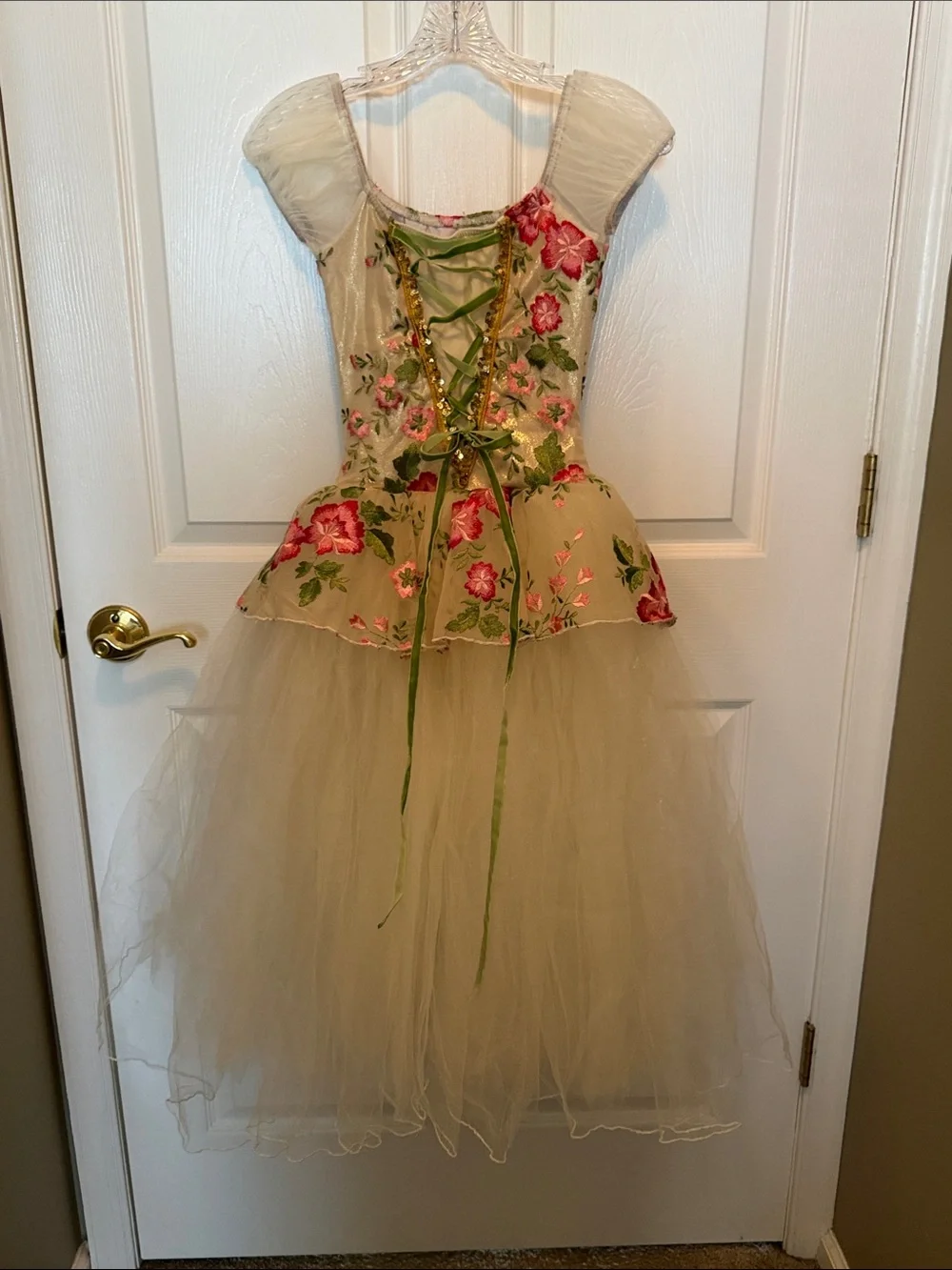 Floral Tulle Princess Dance Costume in Cream and Pink